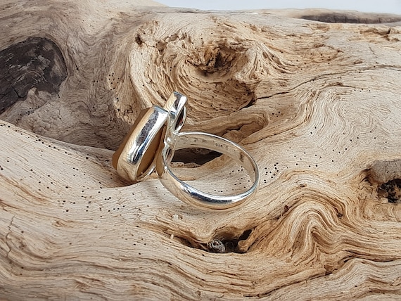 Bague Réglable Grenat Et Citrines En Argent 925 - Création Artisanale Unique, Livrée Avec écrin