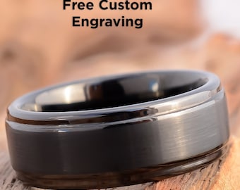Black Brushed Tungsten Wedding Band - 8mm Comfort Fit