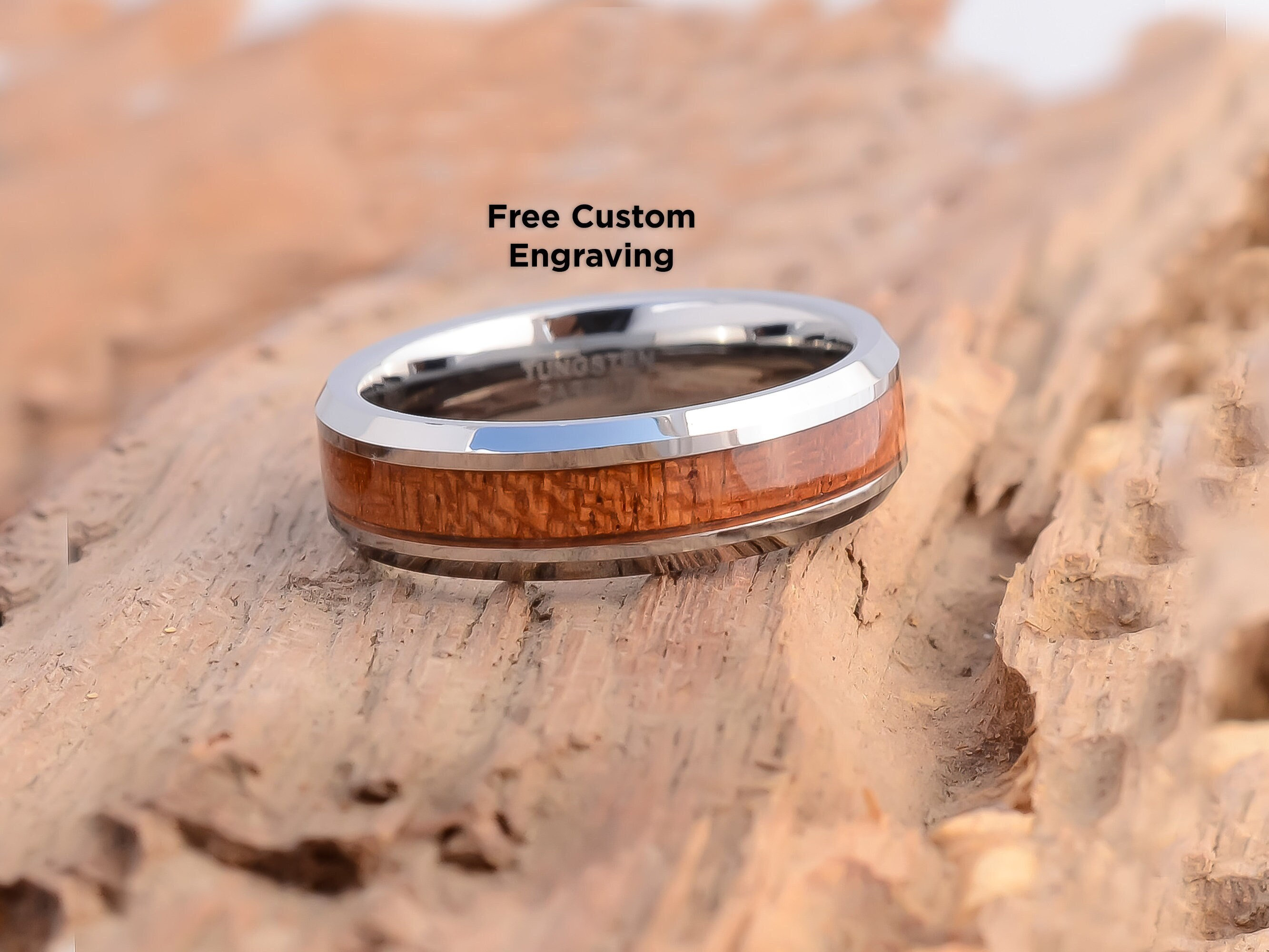 Alliance en tungstène avec incrustations de bois de koa hawaïen, alliance  en bois pour homme de mm, bague de fiançailles en