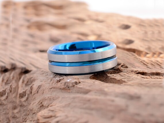 Vakki Anillo de carburo de tungsteno de 0.315 in para hombre, cornamenta de ciervo, turquesa, incrustaciones de madera de koa, ajuste cómodo, tamaño 7-12, Carburo de tungsteno, Madera