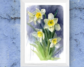 Akvarelltryck av påsklilja: Botanisk narcisskonst (digital nedladdning)