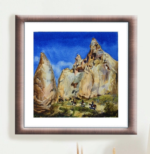 カッパドキア トルコ 山の風景 水彩画 - Etsy 日本