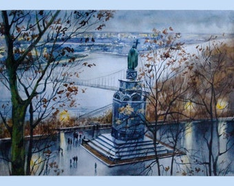Watercolor landscape from photo, Watercolor cityscape, Custom landscape painting, City watercolor painting