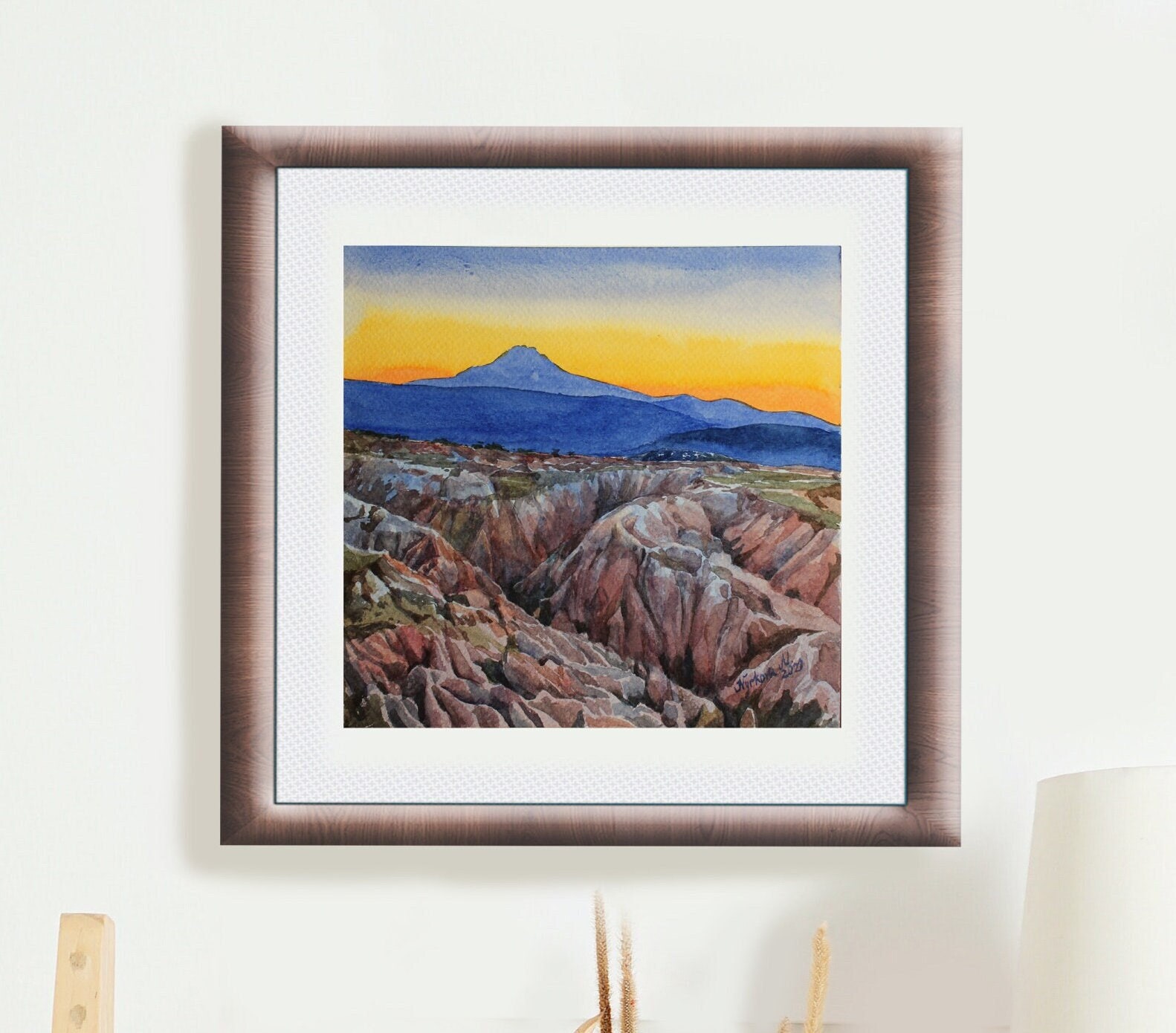 カッパドキア トルコ エルジエス山 風景 水彩画 - Etsy 日本