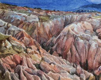 カッパドキア トルコ エルジエス山 風景 水彩画 - Etsy 日本
