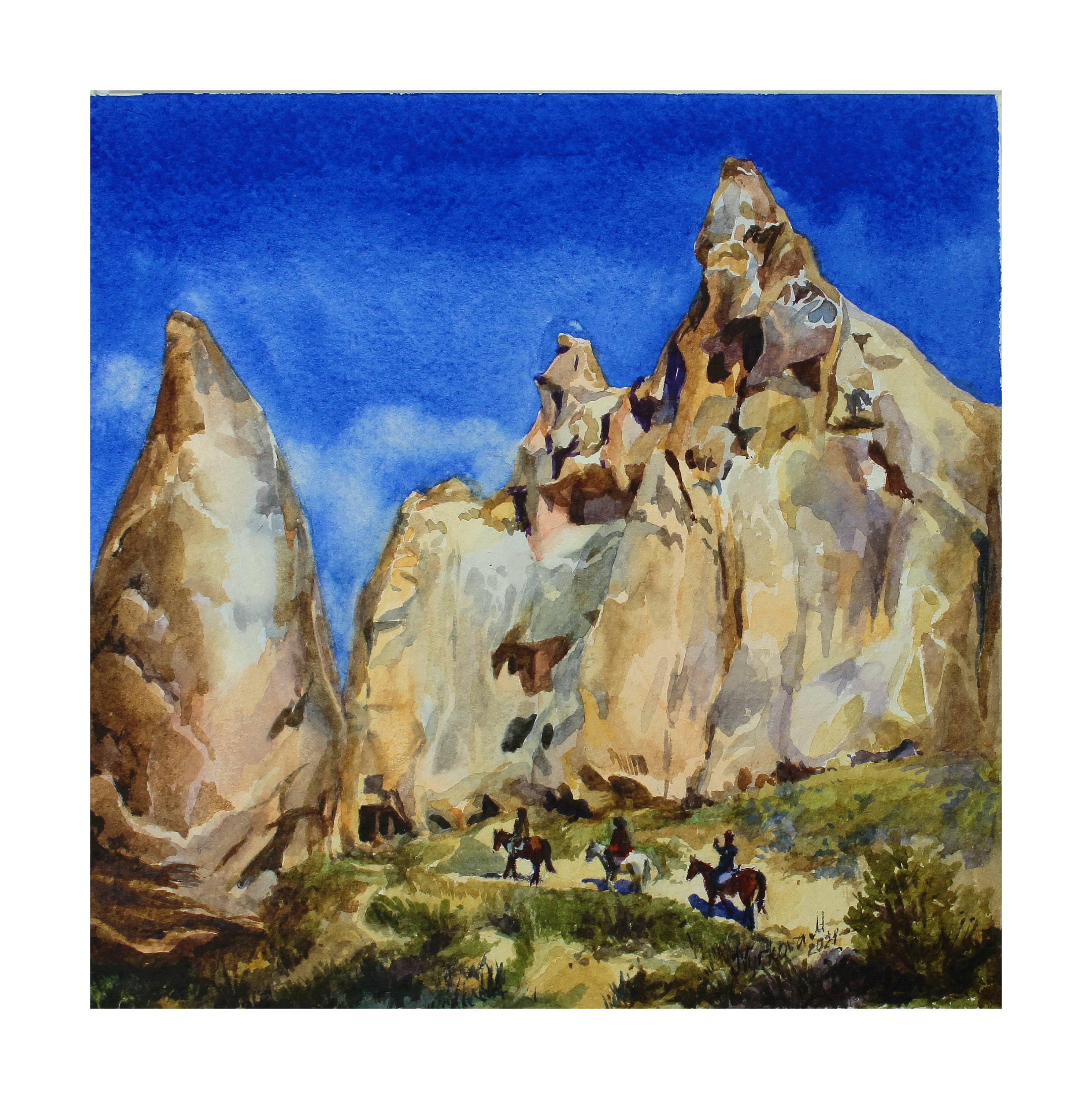 カッパドキア トルコ 山の風景 水彩画 - Etsy 日本