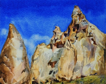 カッパドキア トルコ 山の風景 水彩画 - Etsy 日本