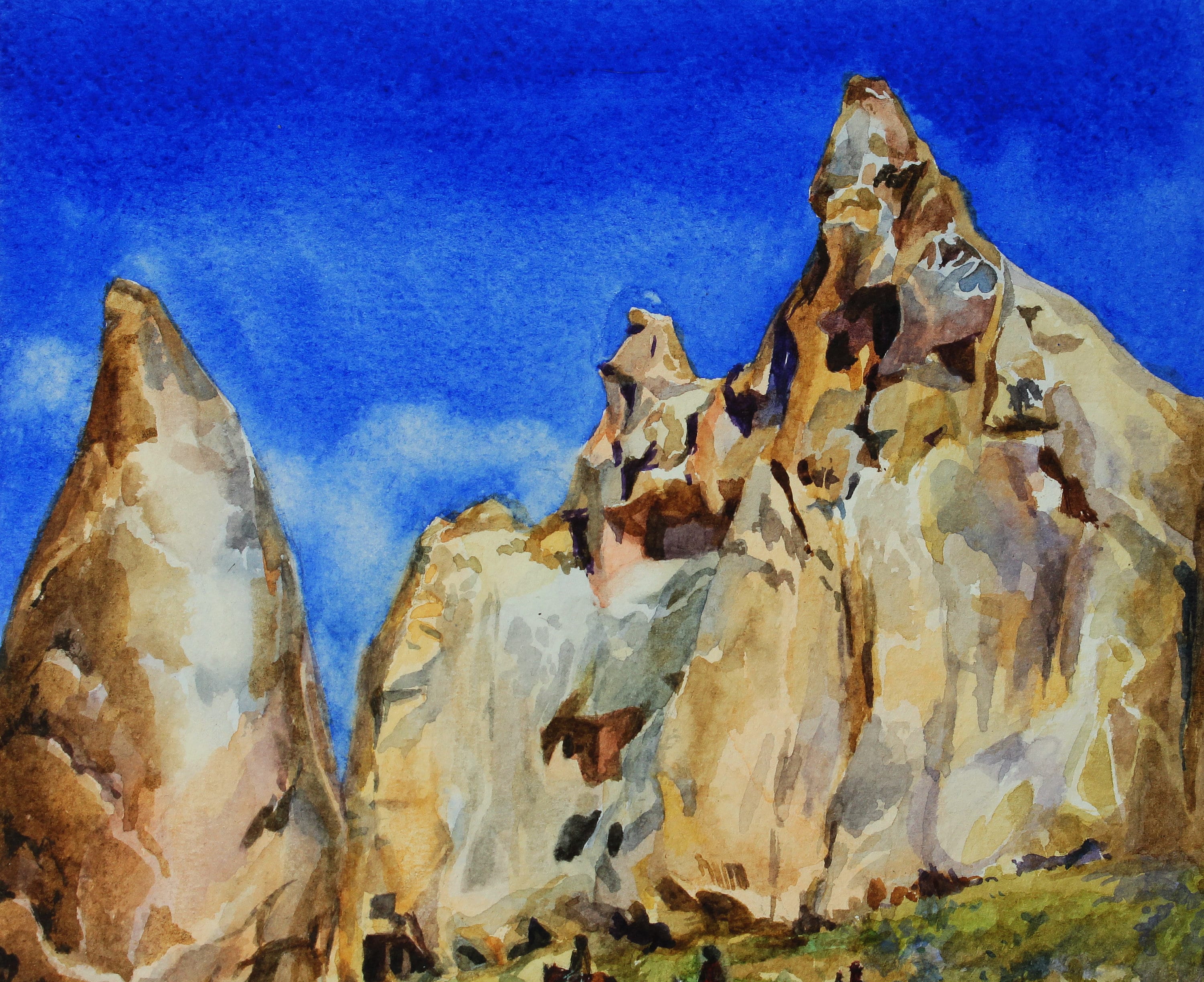 ☆ カッパドキア 大型油彩画 カッパドキア トルコ 山の風景 水彩画 - Etsy 日本