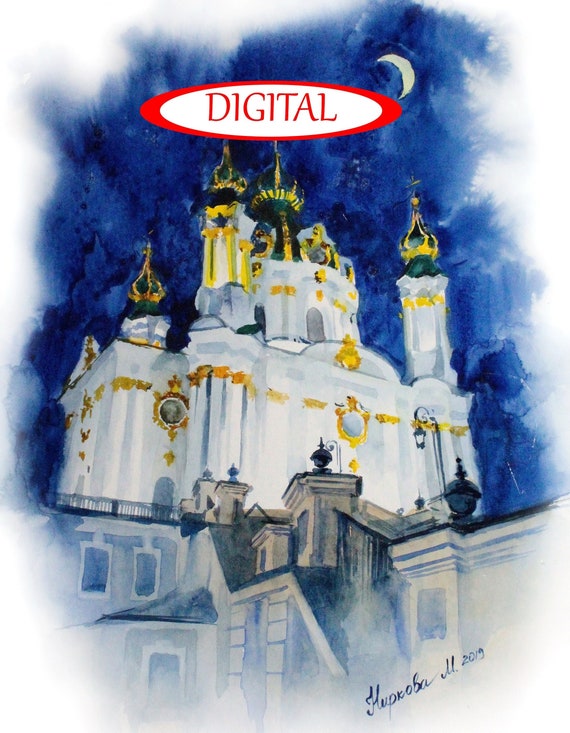Digital art St. Andrew's Church Ukraine Downloadable poster