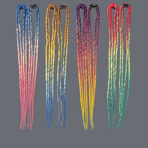 Rainbow clips in dreads,  synthetic hair extensions