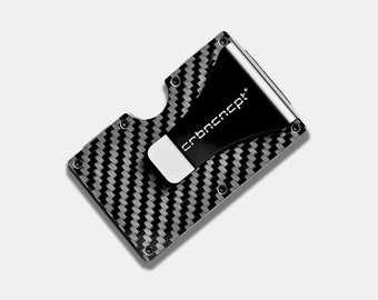 Porte-cartes classique en fibre de carbone | pince à billets de haute qualité en aluminium protégée par RFID | Étui pour cartes de crédit - porte-cartes homme noir