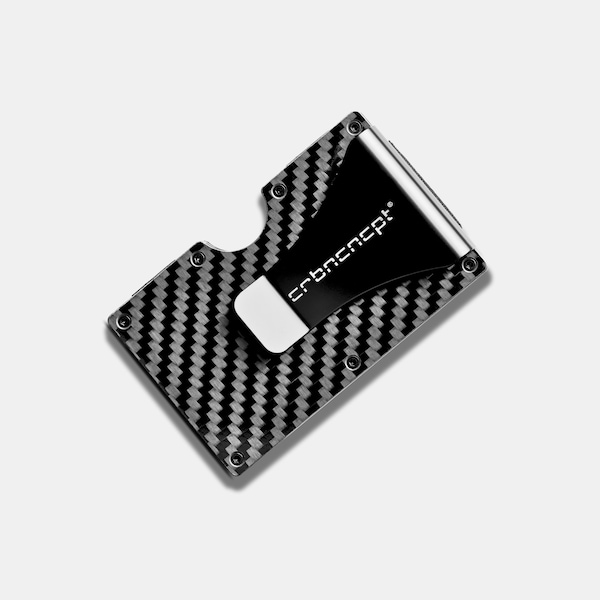 Classic Carbon Fiber Kartenetui | hochwertiger Geldklammer aus Aluminium RFID geschützt | Kreditkartenetui - Kartenhalter Herren Schwarz