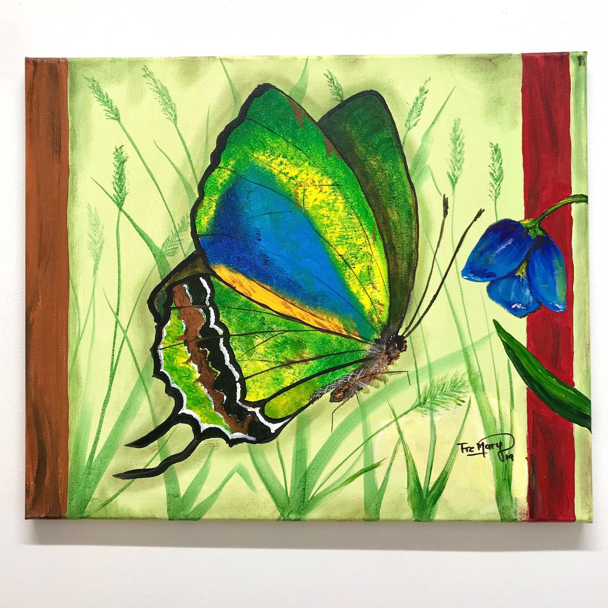 Butterfly Acrylic Painting On Canvas 46x38cm Size/Nature Lover Art Wall/Unique As Picture/Wildlife P
