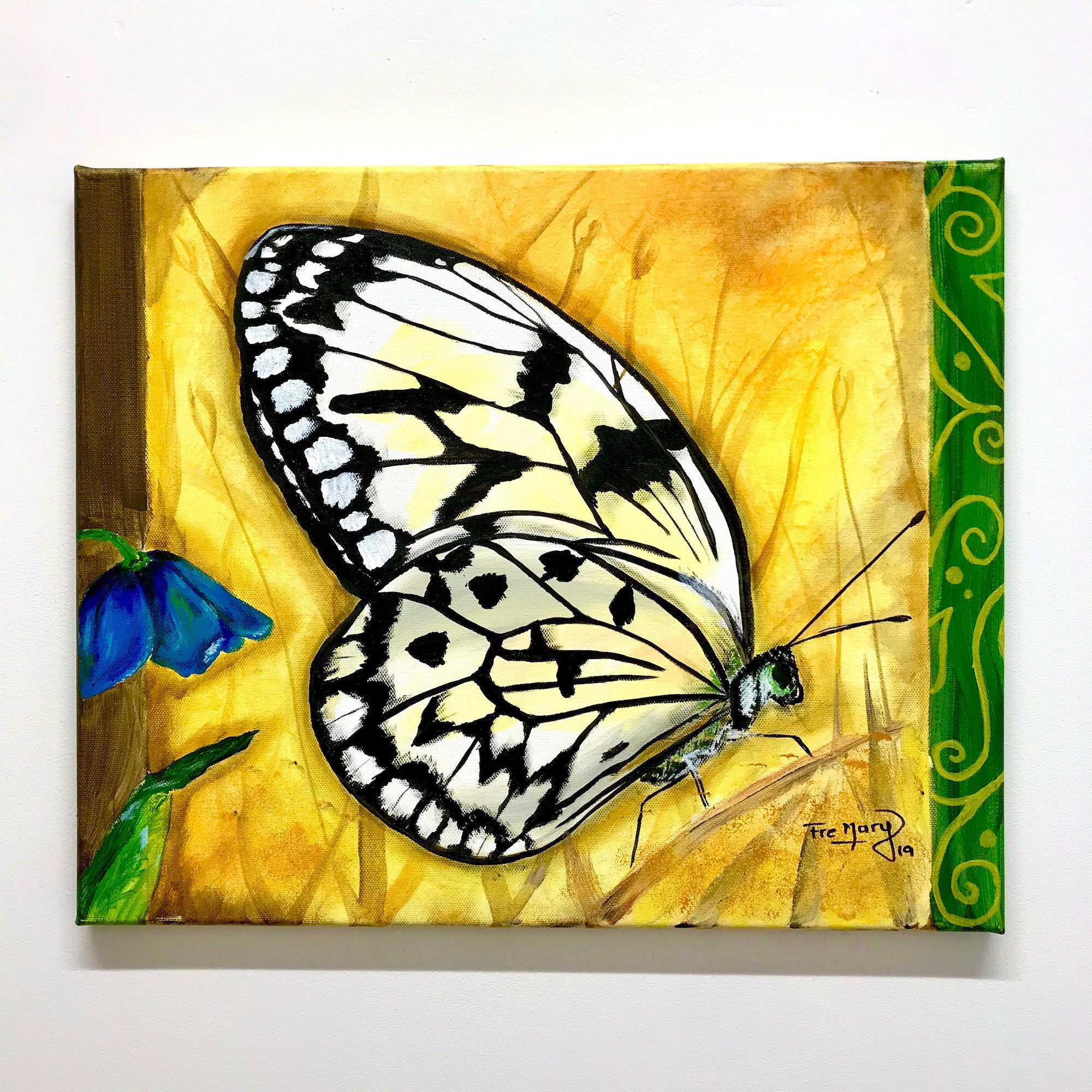 Butterfly Acrylic Painting On Canvas 46x38cm Size/Nature Lover Art Wall/Unique As Picture/Wildlife A