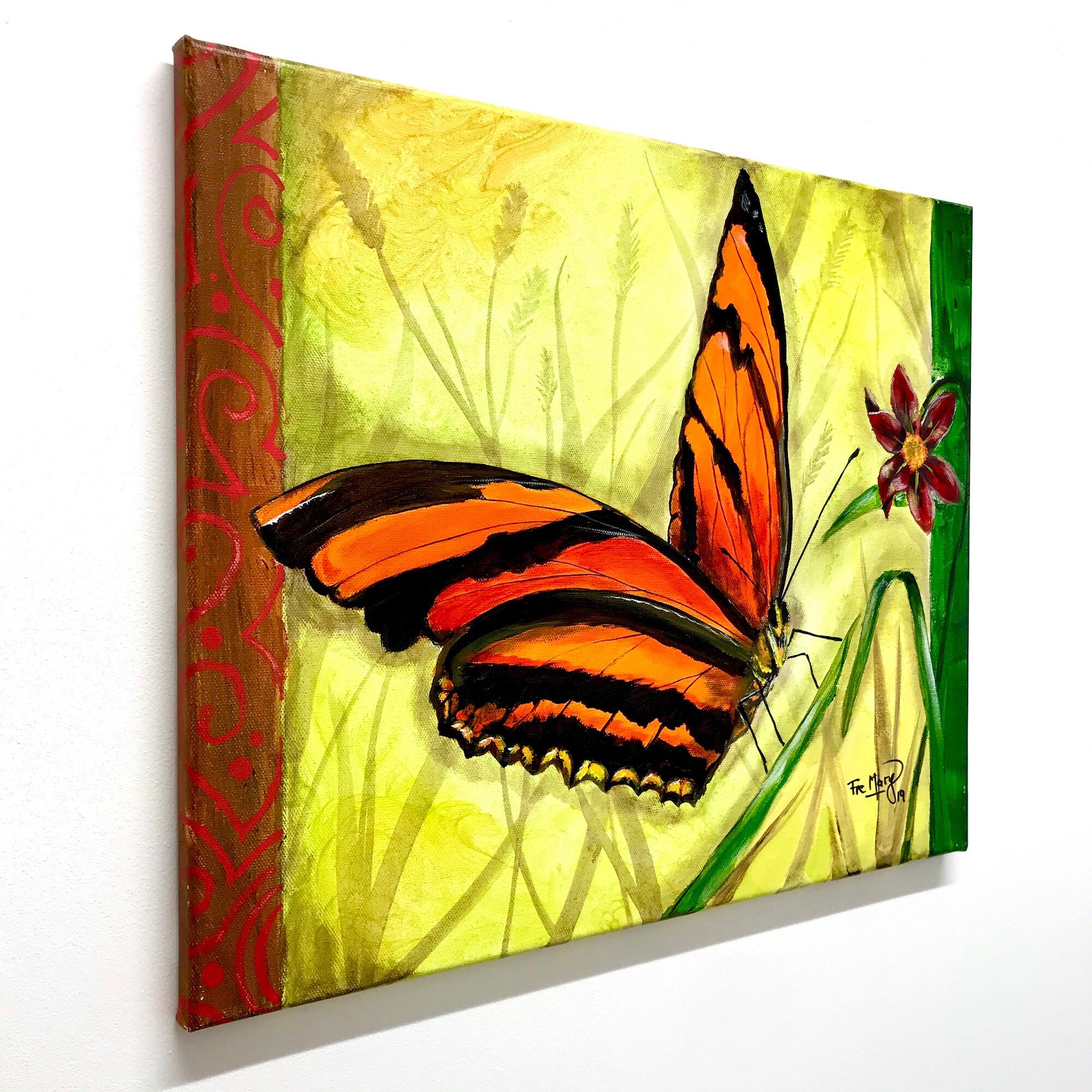 Butterfly acrylic painting on canvas 46x38cm size/Nature lover | Etsy