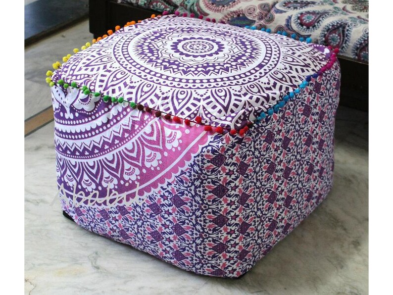 New 22 Square Ottoman Pouf Cover Floor Pillow Pink Ombre Room Decorative Covers Cover Seat Covers Floor Decoration Cushion Cover Pouffes