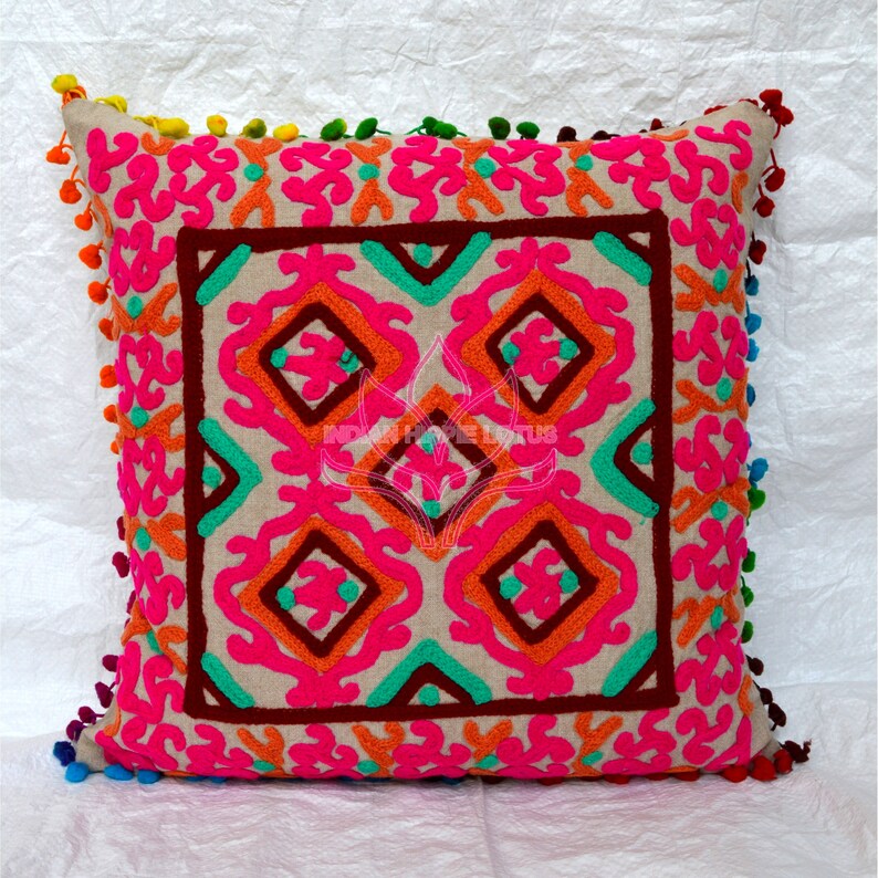 Colorful Cushion Cover. Bench Cushion Cover. Hand Embroidered Etsy