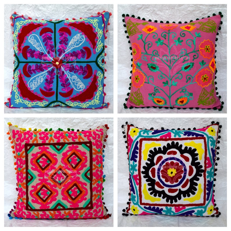 Colorful Cushion Cover. Bench Cushion Cover. Hand Embroidered Etsy