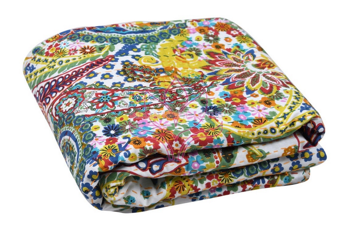 Bohemian Patchwork Quilt Kantha Quilt Handmade Vintage Quilts Etsy