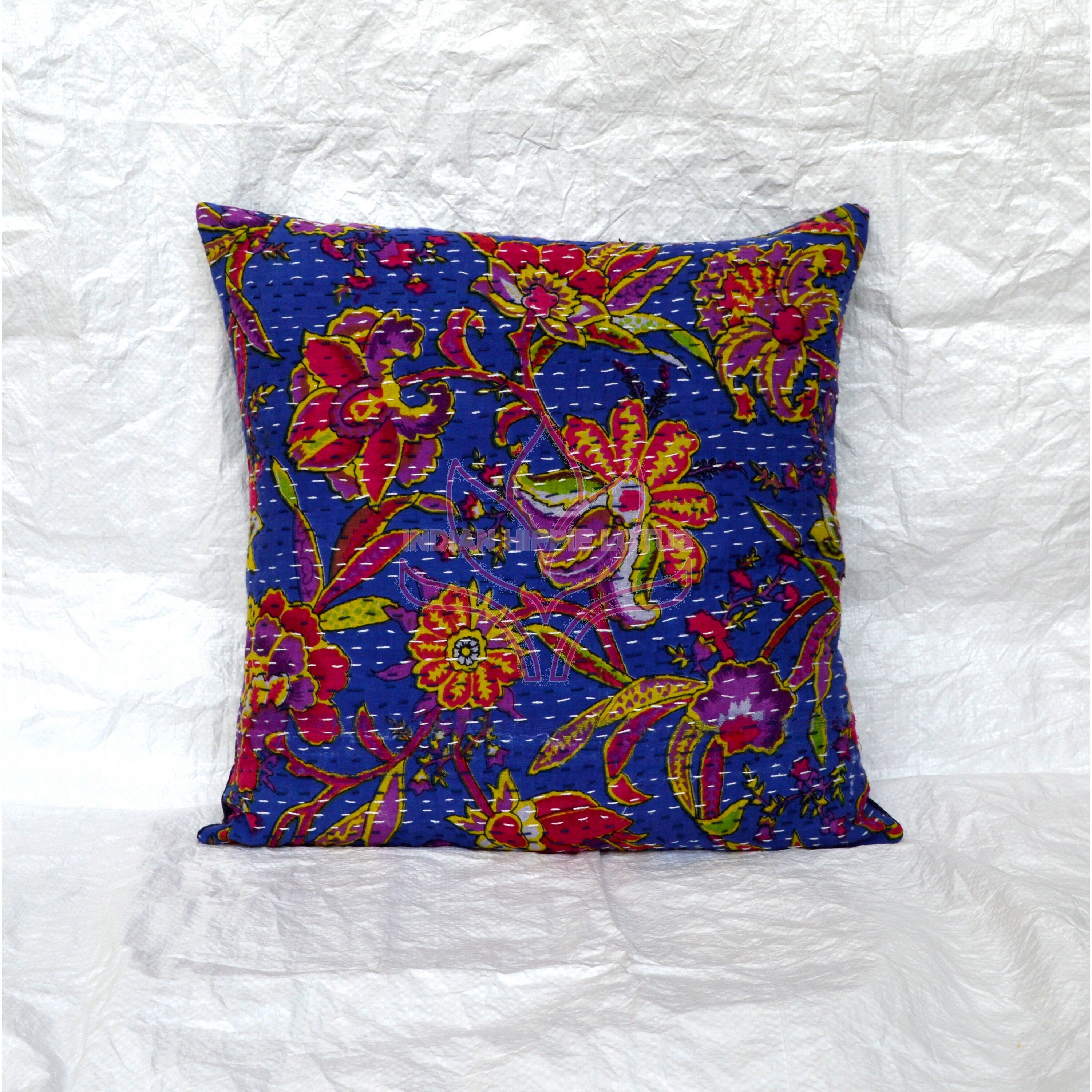 Indian Cushion Cover Kantha Pillow Boho Cushions 100Cotton Etsy