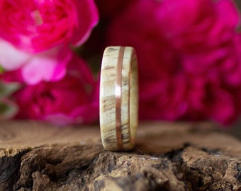 Maple Wood Ring with Copper Inlay: Natural Burl Wedding Band