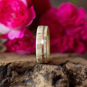 Maple Wood Ring with Copper Inlay: Natural Burl Wedding Band