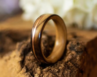 Bague en bois de frêne brûlé, bague incrustée de cuivre, ensemble d'alliances en bois