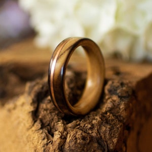 Scorched ash wood ring, Copper inlay ring, Wood wedding ring set