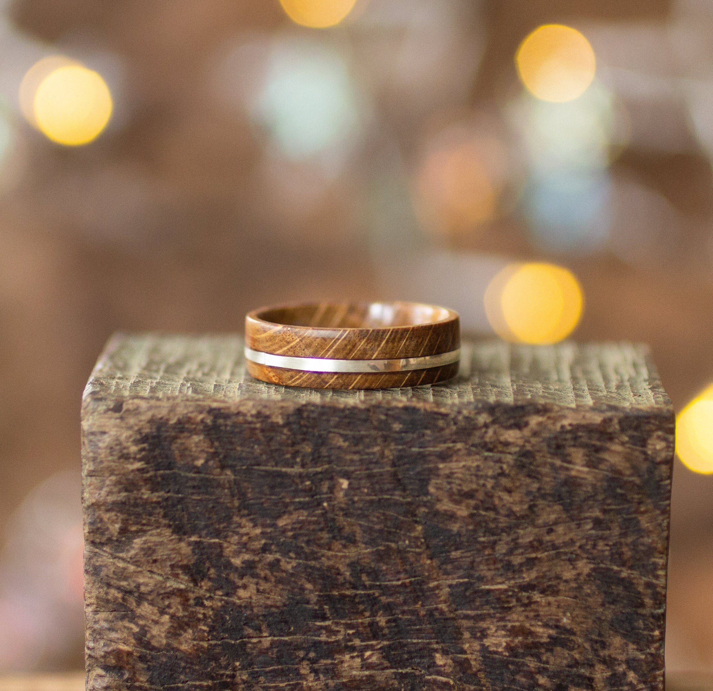 Recycled Oak Wood Ring with Silver Inlay