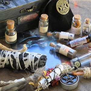 Witchy Gift Box / Weird Girl Stuff / OOAK Box with Pentagram & Feather Wand / Alter Tools / Apothecary Bottles / Dark Academia Gift Box