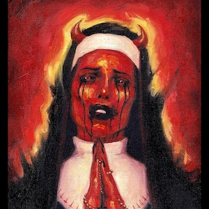 Sin - Red Demon Nun Art Print, devil art, satan, dark art print, gothic art print, pastel goth, horror art, demon girl, illustration