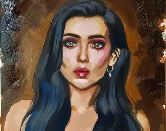 Original female oil portrait on panel, figurative, portraiture art, contemporary art realism, woman, wall art, original art