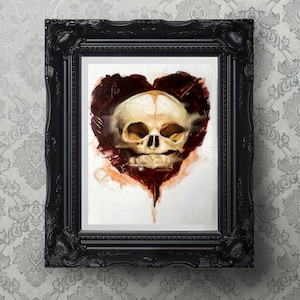 Gothic Giclee Art Print, Valentine&#39;s day skull art , fetal skull gothic art print ,gothic art, dark art dark art print horror art goth decor