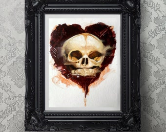 Gothic Giclee Art Print, Valentine's day skull art , fetal skull gothic art print ,gothic art, dark art dark art print horror art goth decor