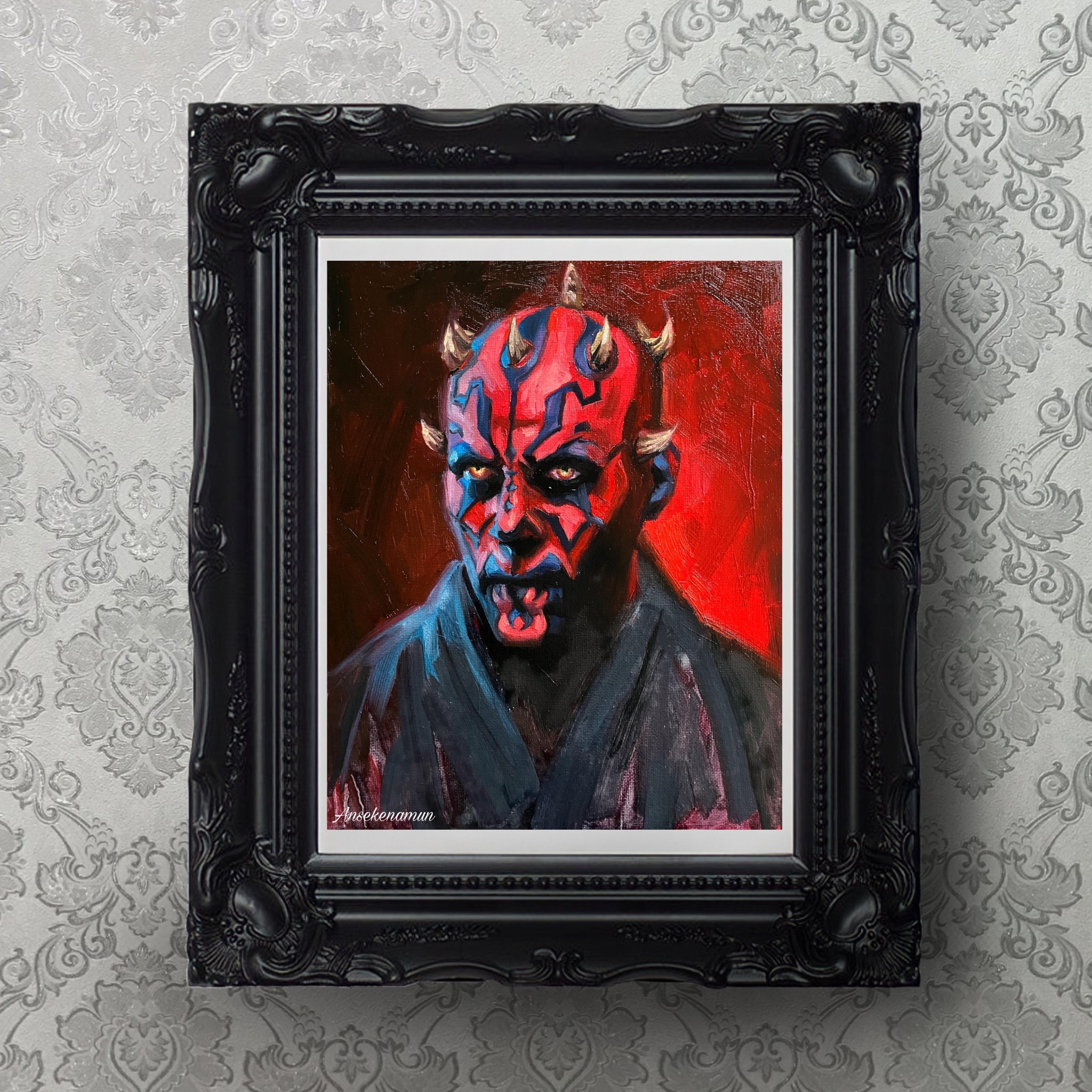 Star Wars handmade oil painting - Darth Maul killing Qui-Gon Jinn fan art