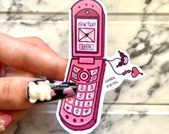 Kawaii Y2k Flip Handyaufkleber, rosa Aufkleber, süße Aufkleber, kawaii Aufkleber, kawaii Illustration