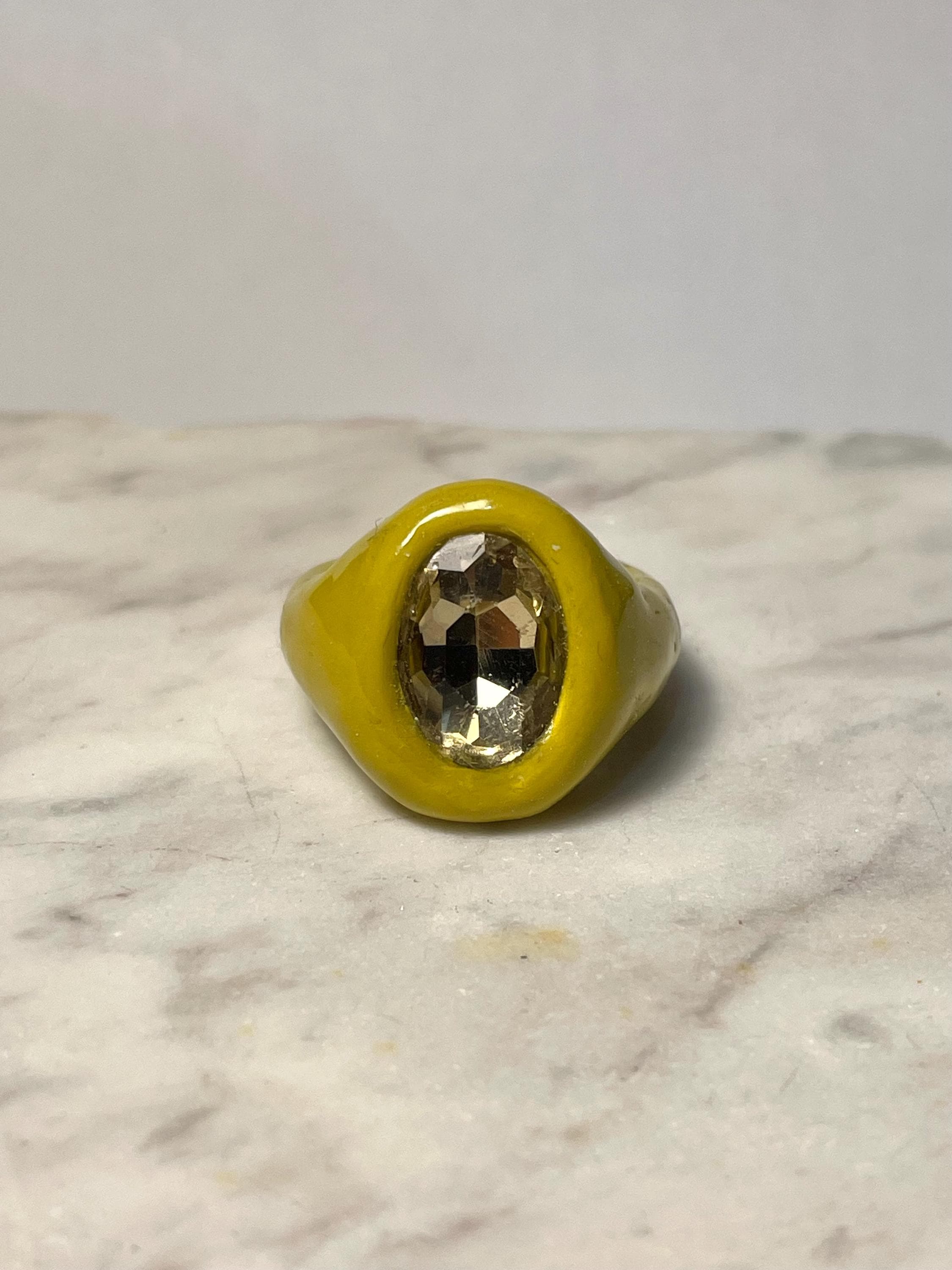 Clay Rings Grey Polymer Clay Ring With Crystals - Chunky Fashion Statement Rings ...