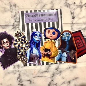 Tim Burton Sticker Pack, pacchetto di adesivi gotici, adesivi gotici, arte gotica, Edward mani di forbice, adesivi Beetlejuice, adesivi Tim Burton