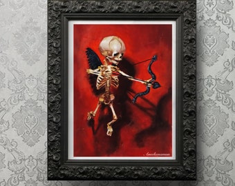 Stupid Cupid Valentines Day Art Print Gift, baby skeleton, gothic art, dark art, gothic art print, skeleton art gothic home decor