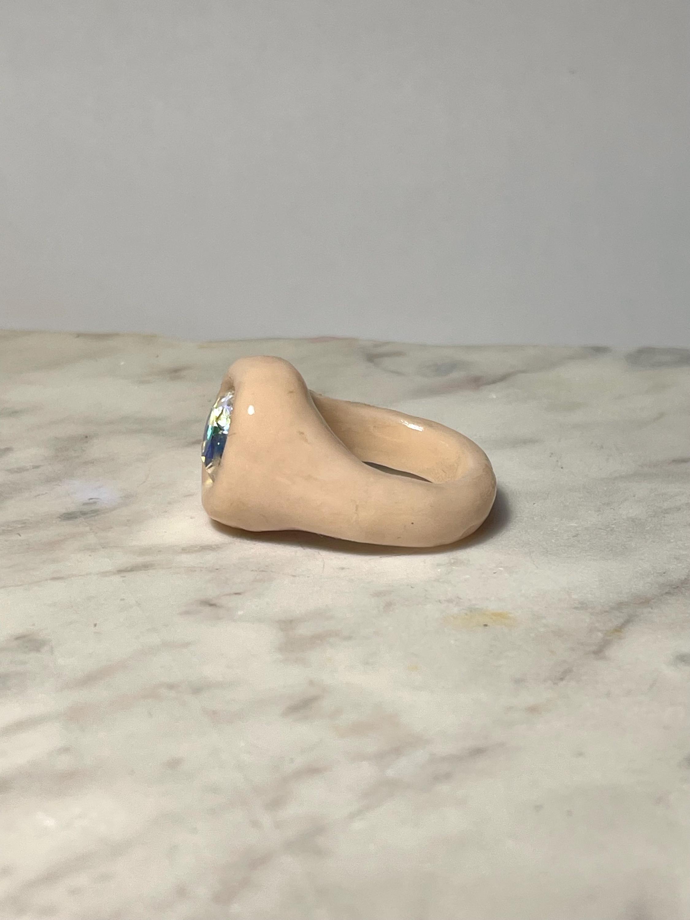Polymer Clay Ring With Crystals - Chunky Fashion Statement Rings ...