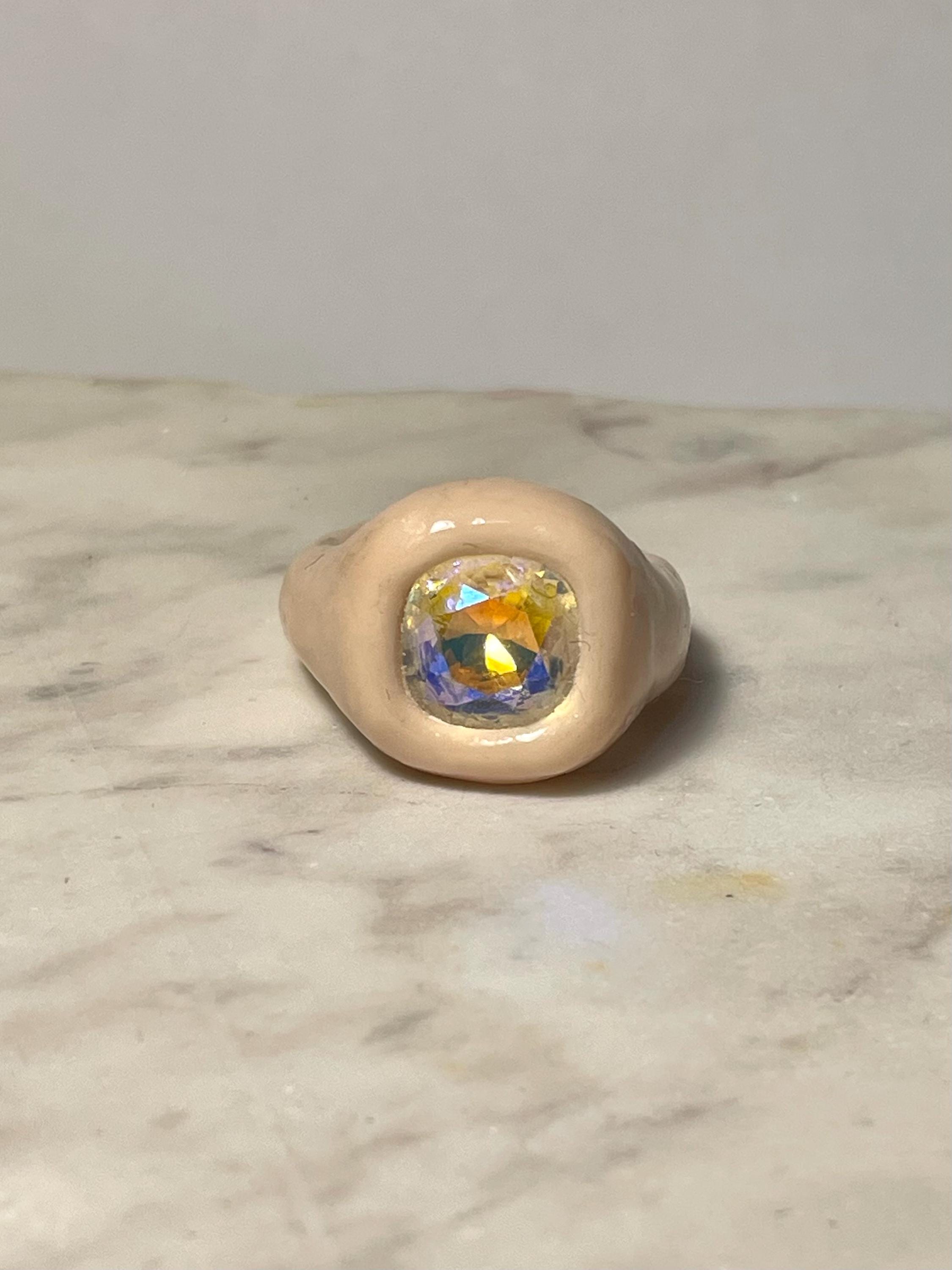 Polymer Clay Ring With Crystals - Chunky Fashion Statement Rings ...