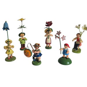 Vintage Retro German Erzgebirge Wooden Hand Painted Flower Child