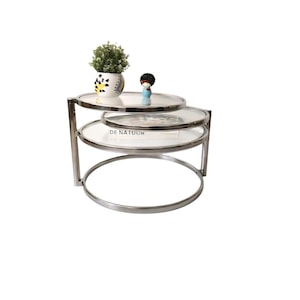 Mesa de centro transformadora vintage de mediados de siglo con 3 vasos