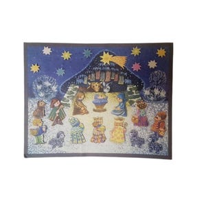Belén navideño vintage de cartón en 3D. Alemania del Este, años 70, RDA, Ostalgie.