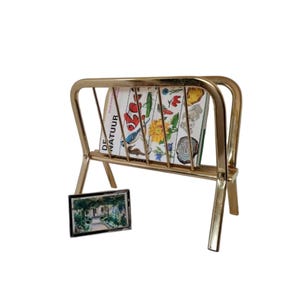 Vintage Mid Century Modern Hollywood Regency Metal Magazine Rack In Gold