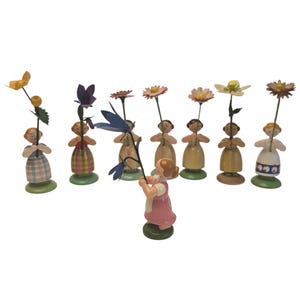 Vintage Retro German Erzgebirge Wooden Hand Painted Flower Child Price is listed per piece