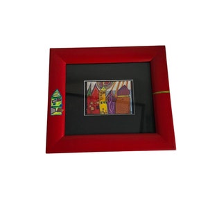 Reproduction vintage de Friedensreich Hundertwasser « Maisons d'attente » encadrée avec gaufrage