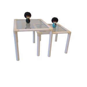 Vintage Mid Century Modern Nesting Table Set of 2 plasic glass Tables