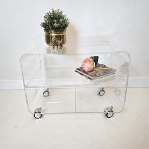 Vintage Mid Century Lucite Plexiglas trolley / side table 1970s