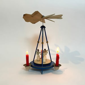 Vintage retro German pyramid with Handmade wooden figurines and 3 candles  Design pyramid 70s